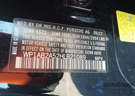 2017 Porsche Macan S from USA, damaged, VIN WP1AB2A52HLB21089